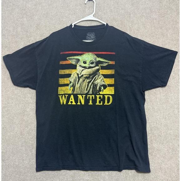 Star Wars Mandalorian Shirt Mens 2XL Black Wanted Grogu Baby Yoda Graphic Tee - Picture 1 of 5